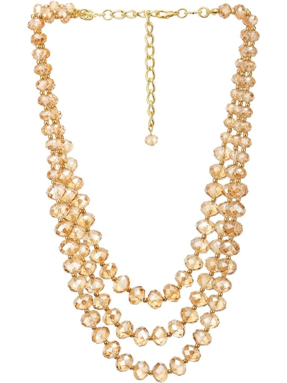 Crystal Beads Statement Necklace - Three-Strand Layered Waterfall Design